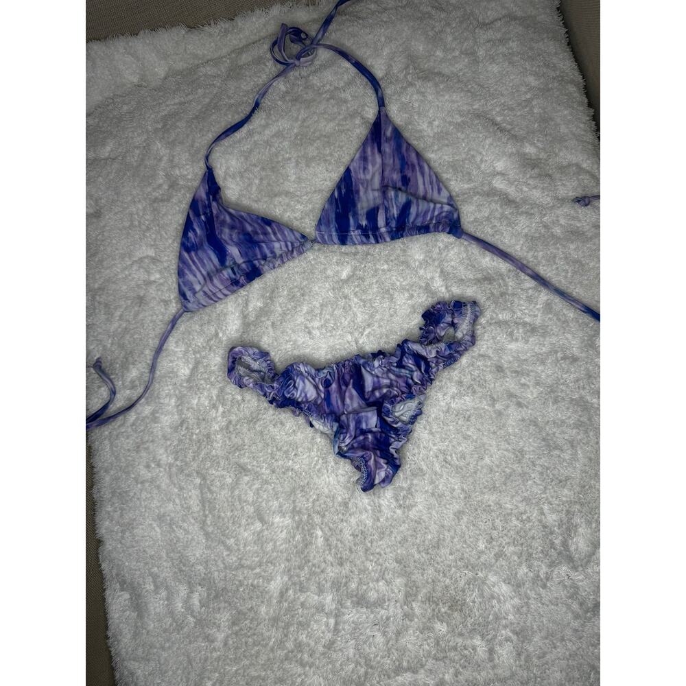 Purple Marble Ruched Ruffle Trim Bikini set M/L
